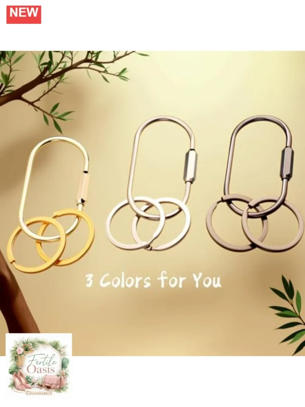 Solid Brass Screw Lock Keychain Carabiner Bag Charm Holder Set of 3